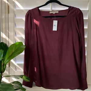 Loft Top, maroon and long sleeved